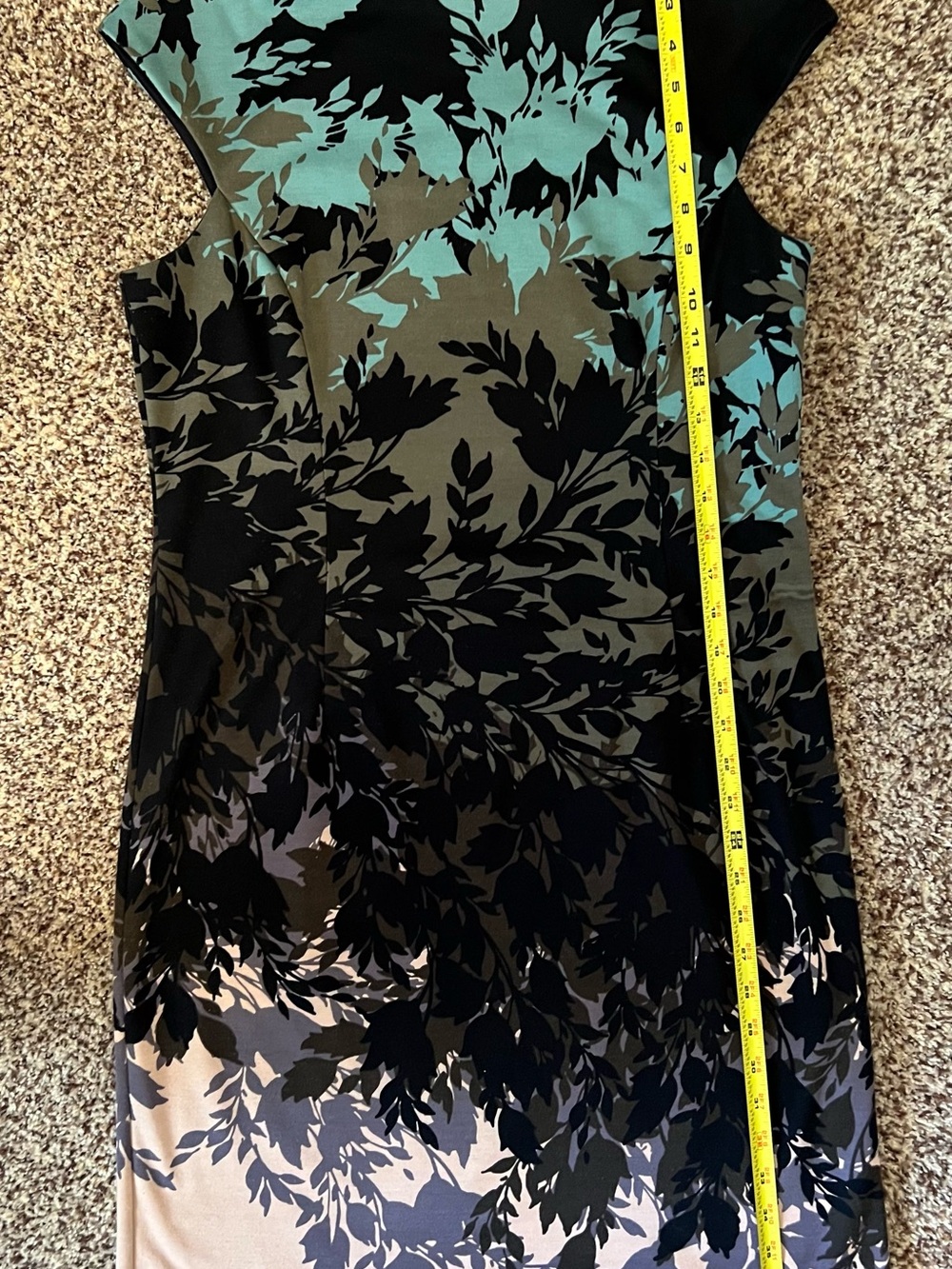 Cap Sleeve Floral Knit Shift Dress with Teal and Peach Accents Sz 12 - Picture 4 of 6